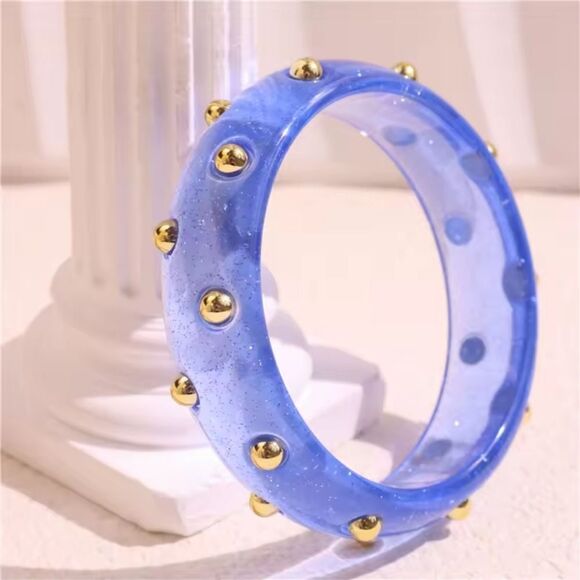 New FREE PEOPLE Pink Studded Resin Bangle Bracelet In Blue - Picture 2 of 8